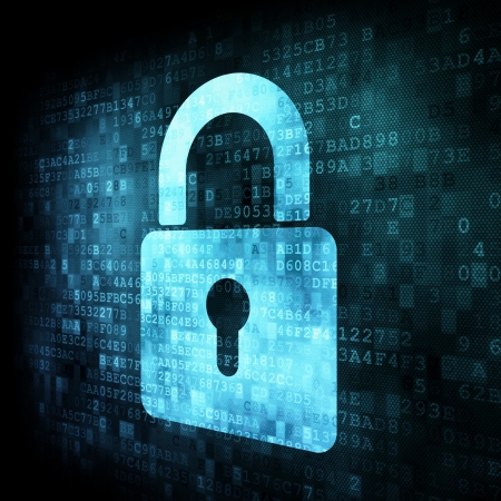 Security concept: Lock on digital screen, contrast, 3d renderの写真素材