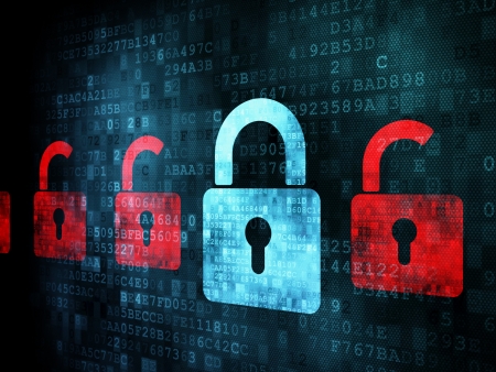 Security concept: Lock on digital screen, contrast, 3d renderの写真素材