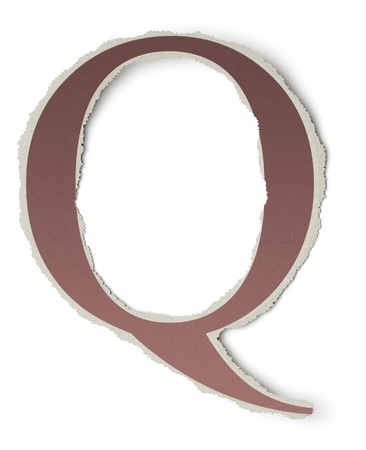 Numbers and letters collection, vintage alphabet based on newspaper cutouts. Letter Q on torn paper, 3d renderの写真素材