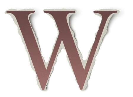 Numbers and letters collection, vintage alphabet based on newspaper cutouts. Letter W on torn paper, 3d renderの写真素材