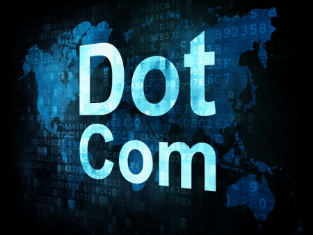Information technology concept: pixelated words Dot Com on digital screen, 3d renderの写真素材