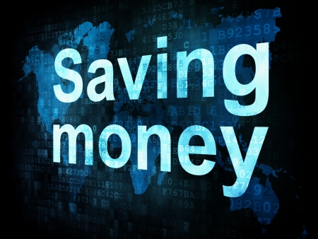 Money concept: pixelated words Saving money on digital screen, 3d renderの写真素材