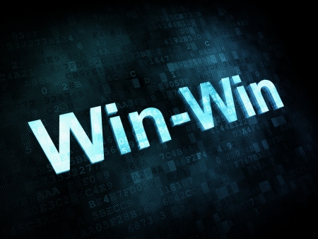 Business concept: pixelated words Win Win on digital screen, 3d renderの写真素材