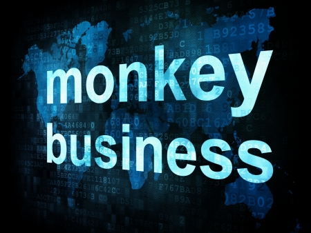 Job, work concept  pixelated words monkey business on digital screen, 3d renderの写真素材