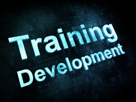 Education and learn concept: pixelated words Training Development on digital screen, 3d renderの写真素材