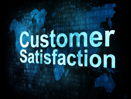 Marketing concept: pixelated words Customer Satisfaction on digital screen, 3d renderの写真素材