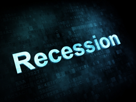 Business concept: pixelated words Recession on digital screen, 3d renderの写真素材