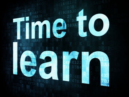 Education and learn concept: pixelated words Time to learn on digital screen, 3d renderの写真素材