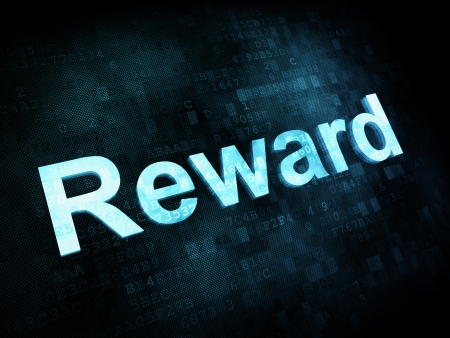 Life style concept: pixelated words Reward on digital screen, 3d renderの写真素材