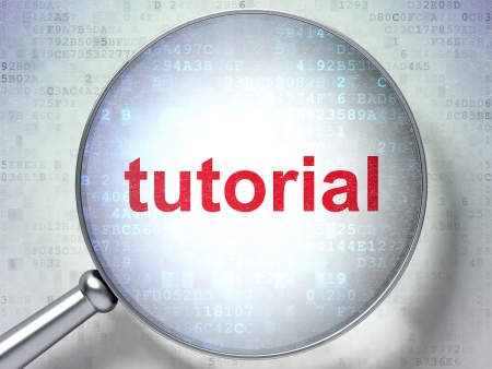 Magnifying optical glass with words tutorial on digital background, 3d renderの写真素材