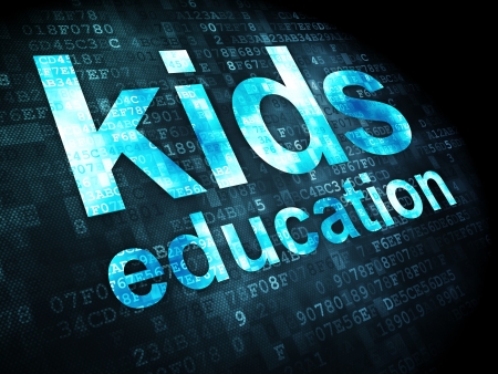 Education concept: pixelated words kids education on digital background, 3d renderの写真素材