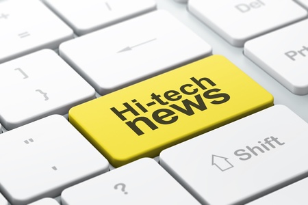 News concept  computer keyboard with word Hi-tech News, selected focus on enter button, 3d renderの写真素材