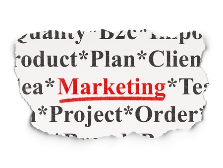 Advertising concept  torn newspaper with words Marketing on  background, 3d renderの写真素材