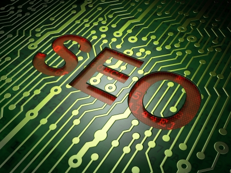 Web design SEO concept  circuit board with word SEO, 3d renderの写真素材