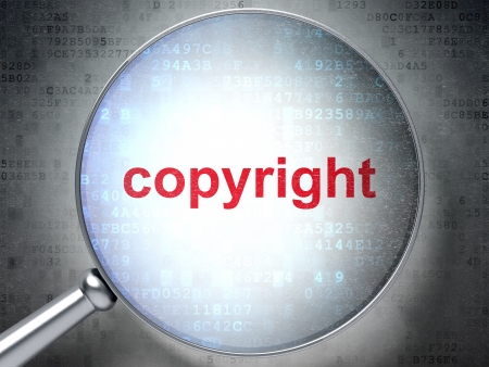 Magnifying optical glass with words Copyright on digital background, 3d renderの写真素材