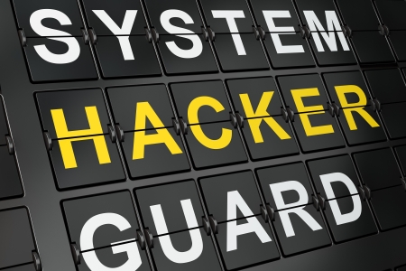 Privacy concept  Hacker on airport board background, 3d renderの写真素材