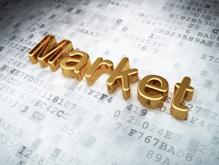 Finance concept  Golden Market on digital background, 3d renderの写真素材