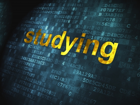 Education concept  pixelated words Studying on digital background, 3d renderの写真素材