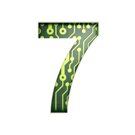 Electric curcuit board letters and numbers collection  7 isolated on white background, 3D renderの写真素材