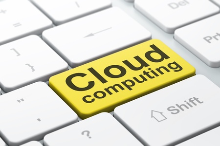 Cloud computing technology, networking concept  computer keyboard with word Cloud Computing, selected focus on enter button, 3d renderの写真素材