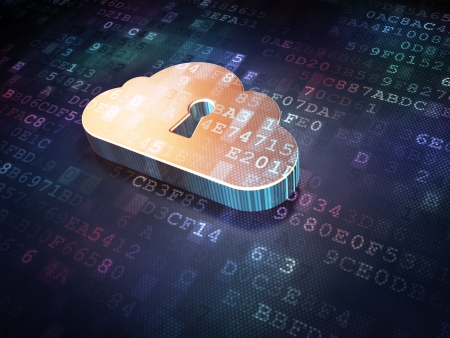 Cloud technology concept  Golden Cloud Whis Keyhole on digital background, 3d render