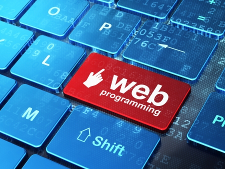 Web design concept  computer keyboard with Mouse Cursor icon and word Web Programming on enter button background, 3d renderの写真素材