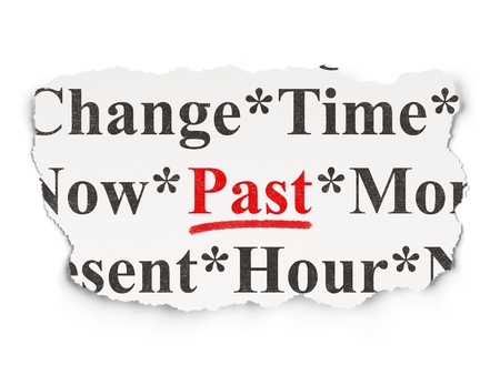 Timeline concept  torn newspaper with words Past on Paper background, 3d renderの写真素材