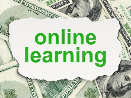 Education concept  torn paper with words Online Learning on Money background, 3d renderの写真素材