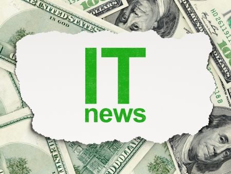 News concept  torn paper with words IT News on Money background, 3d renderの写真素材