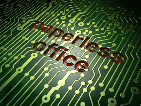 Finance concept  circuit board with word Paperless Office, 3d renderの写真素材