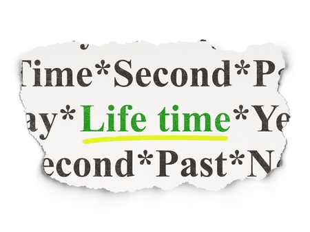 Time concept  torn newspaper with words Life Time on Paper background, 3d renderの写真素材