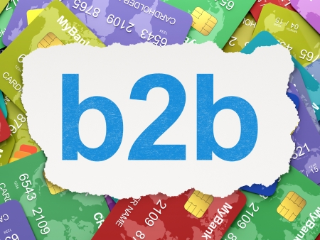 Business concept  torn paper with words B2b on Credit Card background, 3d renderの写真素材