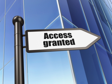 Protection concept  Access Granted on Building background, 3d renderの写真素材