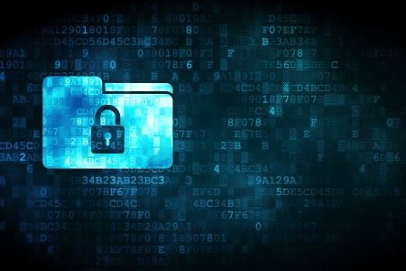 Business concept  pixelated Folder icon on digital background, empty copyspace for card, text, advertising, 3d renderの写真素材