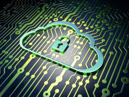 Cloud technology concept  circuit board with Cloud Whis Padlock icon, 3d renderの写真素材