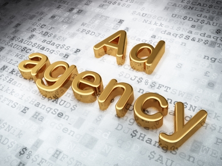 Advertising concept  Golden Ad Agency on digital background, 3d renderの写真素材