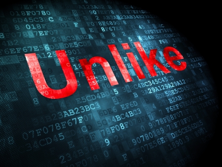 Social media concept  pixelated words Unlike on digital background, 3d renderの写真素材