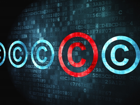 Law concept  pixelated Copyright icon on digital background, 3d renderの写真素材
