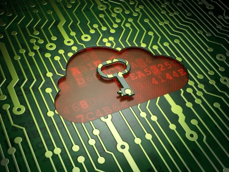 Networking concept  circuit board with Cloud Whis Key icon, 3d render