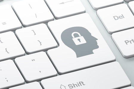 Business concept  Enter button with Head Whis Padlock on computer keyboard background, 3d renderの写真素材