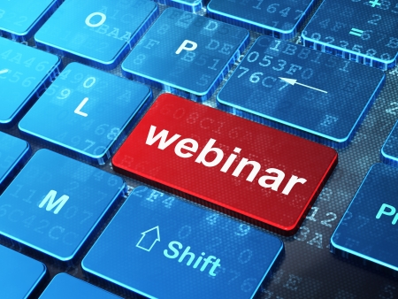 Education concept  computer keyboard with word Webinar on enter button background, 3d renderの写真素材