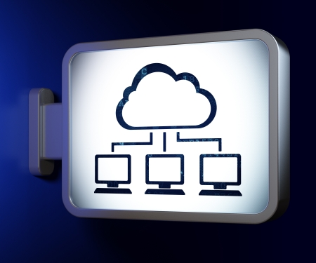 Cloud computing concept  Cloud Network on advertising billboard background, 3d render