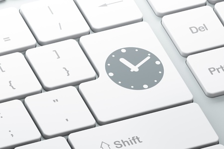Timeline concept  Enter button with Clock on computer keyboard background, 3d renderの写真素材