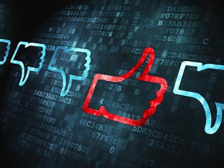Social network concept  pixelated Like, Unlike icon on digital background, 3d renderの写真素材