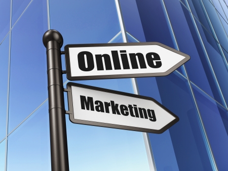 Advertising concept  Online Marketing on Building background, 3d renderの写真素材