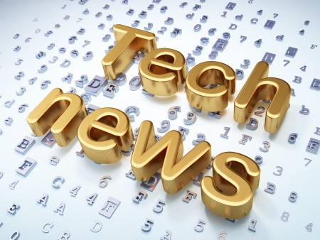 News concept  Golden Tech News on digital background, 3d renderの写真素材