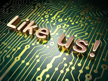 Social media concept  circuit board with word Like us , 3d renderの写真素材