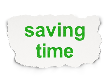 Time concept  torn paper with words Saving Time on Paper background, 3d renderの写真素材
