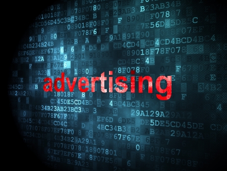 Advertising concept  pixelated words Advertising on digital background, 3d renderの写真素材