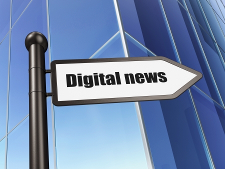 News concept  Digital News on Building background, 3d renderの写真素材